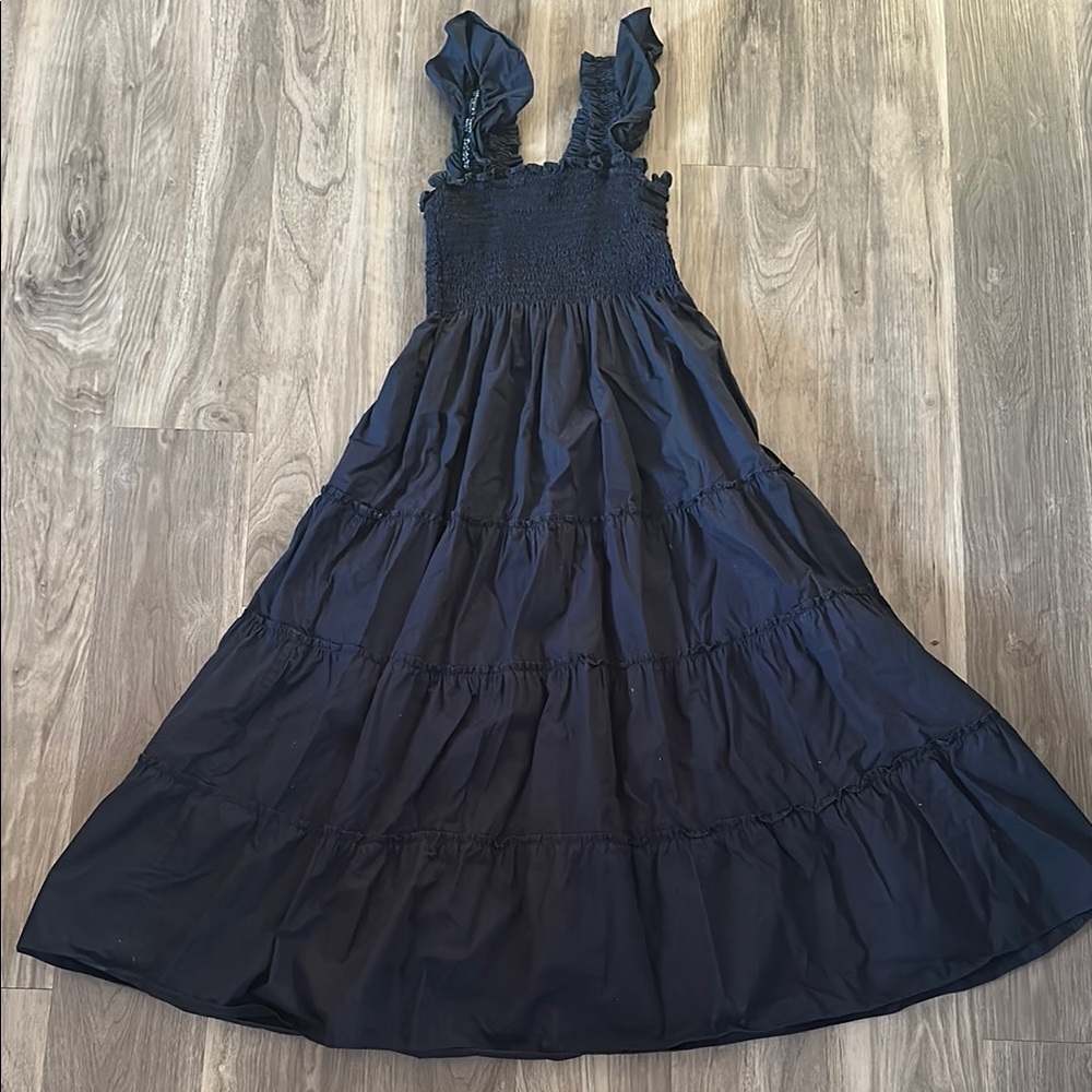 Elegant navy blue Ruffled Maxi Dress